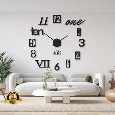 Modern Black Wall Clock With Roman Arabic Numbers