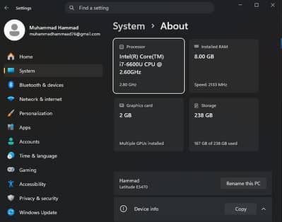 Core i7 6th gen 8/256 2gb amd card