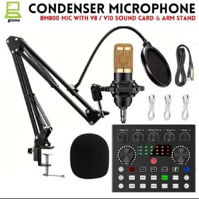 Wireless mic BM800 full kit V8 & V10 sound card black golden