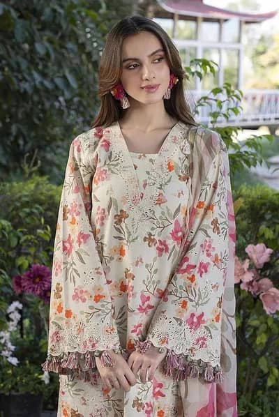 Multicolor lawn patch work 3pcs suit