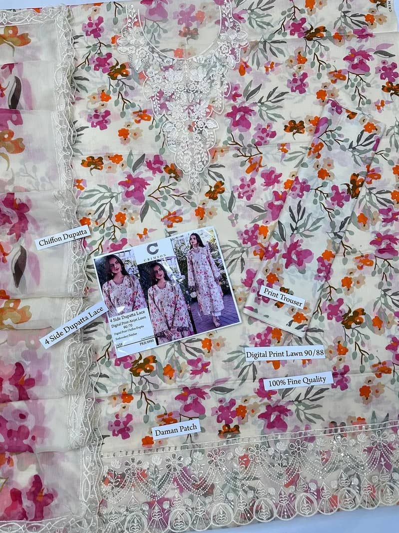 Multicolor lawn patch work 3pcs suit 2