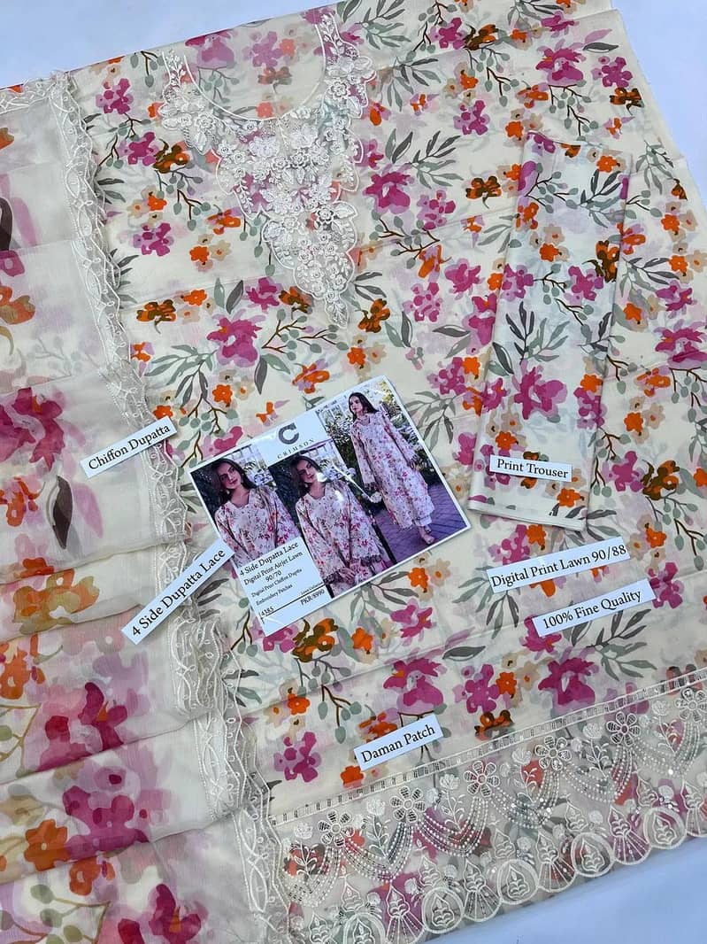 Multicolor lawn patch work 3pcs suit 3