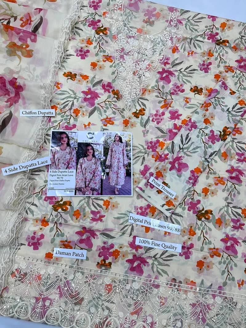 Multicolor lawn patch work 3pcs suit 4