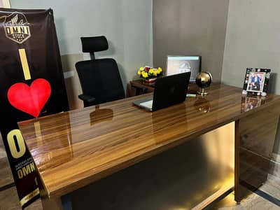 Premium Office Table With Side Table L Shape, Fingerprint Sensor Light