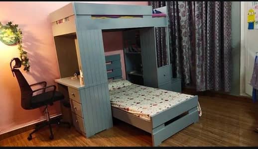 Custom 3-in-1 Bunk Bed Set with Desk & Storage - Mint Condition
