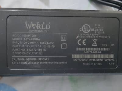 12 Volt DC adapter 5 Ampares 60 Watt power supply