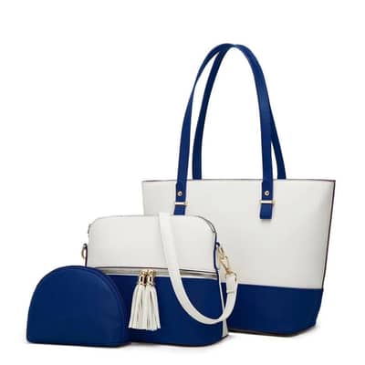 blue 3 piece tote bag for women