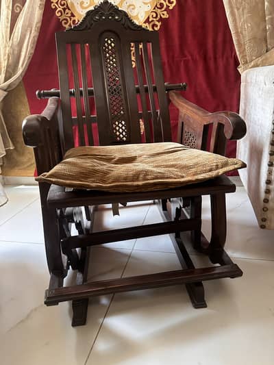 Sheesham Wood Rocking Chair / Jhula Chair - Handcrafted with Jali Wor