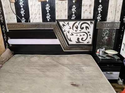 Bed with Spring Mattress & Side Table for Sale