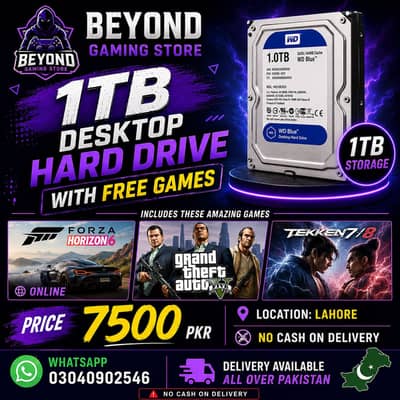 1TB Hard Drive HDD – 100% Health – Multiple Games Installed – Excelle