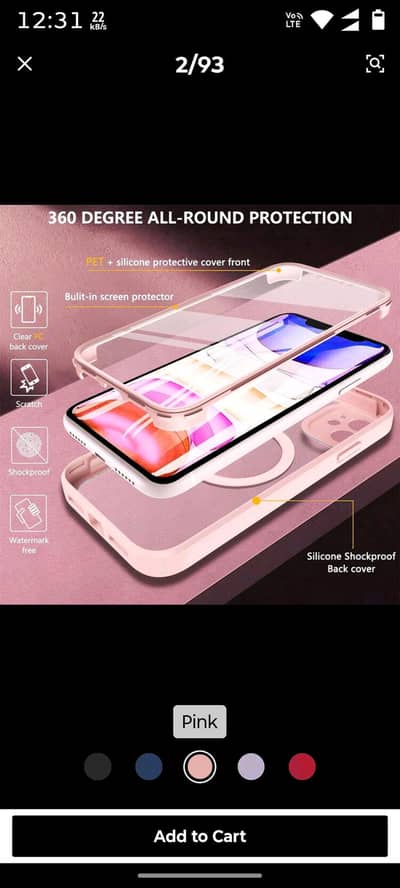 Galaxy S25 FE 360° Pink Full Body Case with built-in Screen Protector