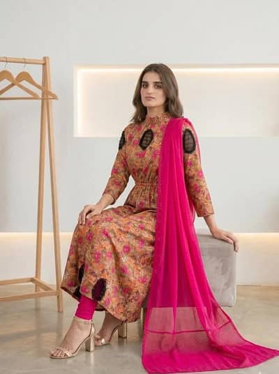 Pakistani floral printed kurta with dupatta