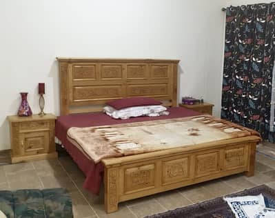 Dyar Wood King Size Double Bed with side tables and dresser
