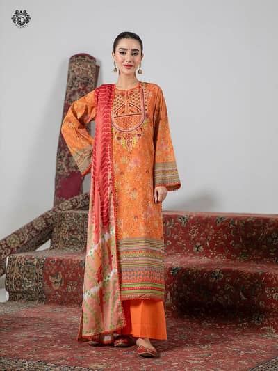 3 pices Embroidery Lawn Collection Latest Design