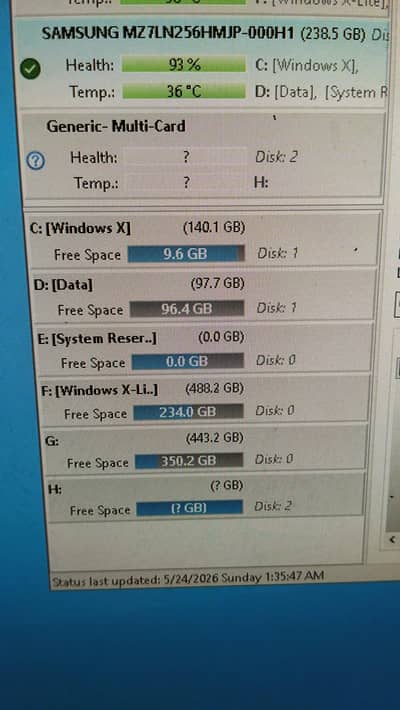 256GB SSD Samsung  93% health  performance 100