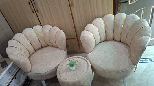 Luxury Shell Sofa Chair Set - 2 Chairs with Center Table | New Condito