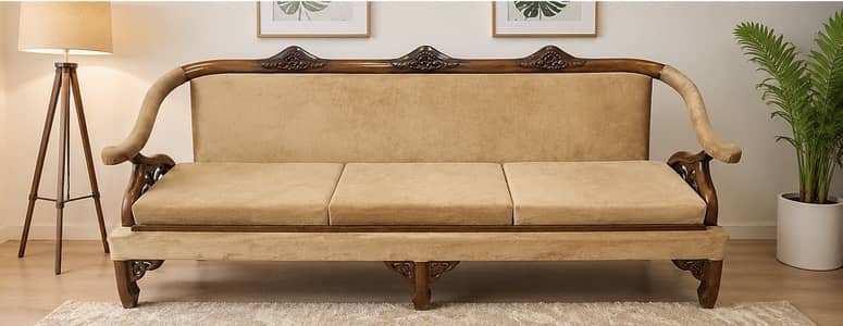 Velvet Wooden Sofa Set – Neat & Clean