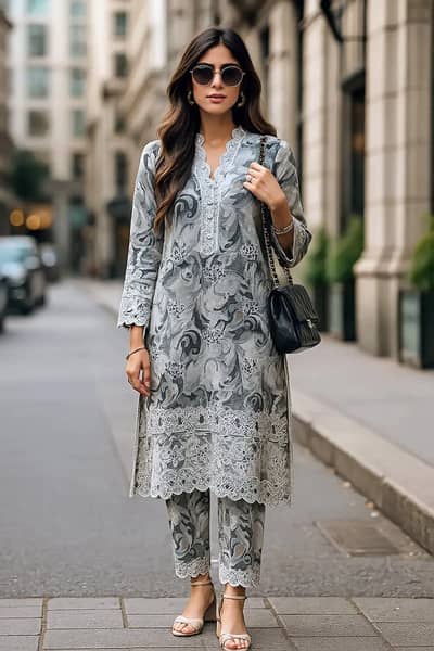 ANEELA’S Luxury Embroidered Lawn 3 Piece Unstitched Suit – Grey Flora