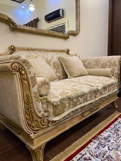 Beautiful & Luxurious Shisham Wood Sofa Set With Mirror For Sale