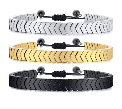 Men's Chevron bracelet crystal silver gold black adjustable