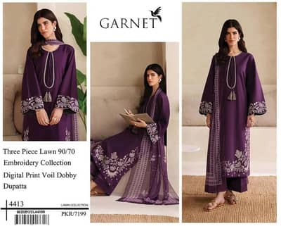 Garnet lawn 9070 embroidered  purple duppata set