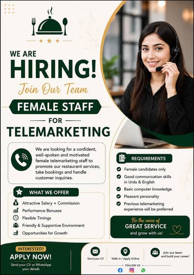 Required female staff for telemarketing