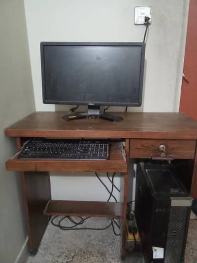 Wooden Computer Table with Keyboard and PC Shelve