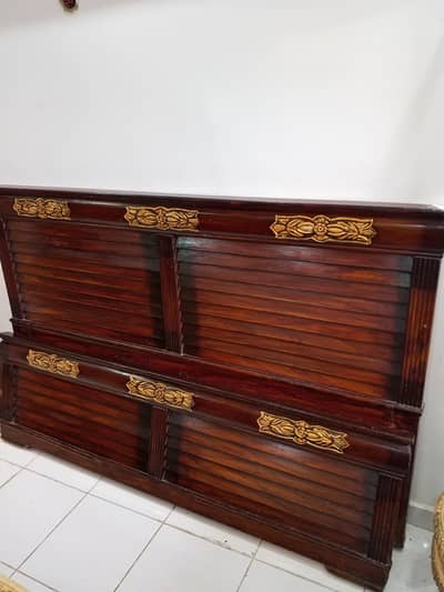 Wooden Bed Set with Almari and Side Drawers