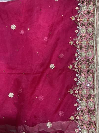Embroided Pink Net Dupatta