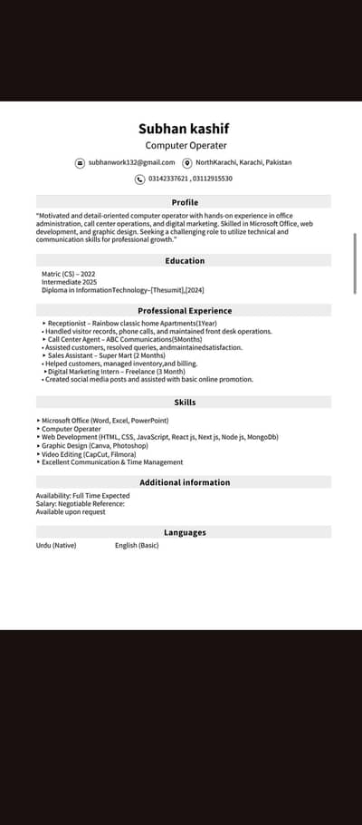 Looking for Job Opportunityhi