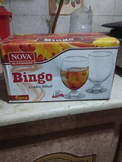 New NOVA Glass Bingo Goblet glasses set 7 pieces