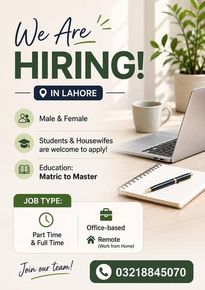Part Time & Full Time Jobs in Lahore – Office & Online Work Available