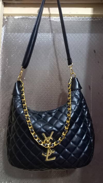 branded Black Ladies Bag with Golden Chain | Stylish shoulder bag