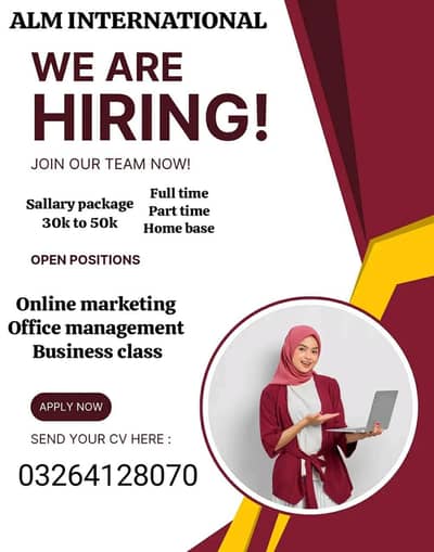MALE AND FEMALES STAFF REQUIRED FOR OFFICE WORK AND ONLINE WORK