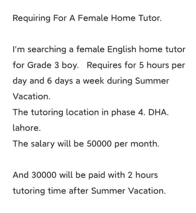 Require for a female tutor