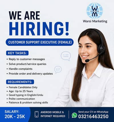 Required Female Customer Support executive