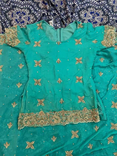 Teal Green Chiffon Kurti with Gold Embroidery - Perfect for Weddings