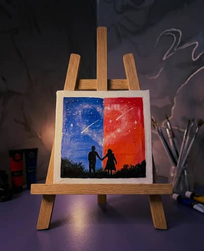 Handmade Couple Silhouette Landscape Painting | Acrylic on Canvas
