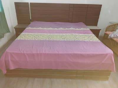 King size bed with mattress and two side tables