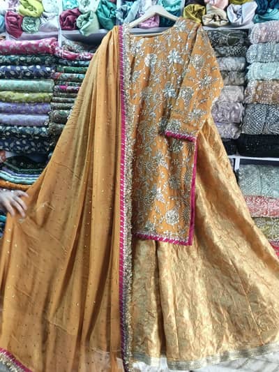 Mehandi dress(shrara+shirt+dupata)