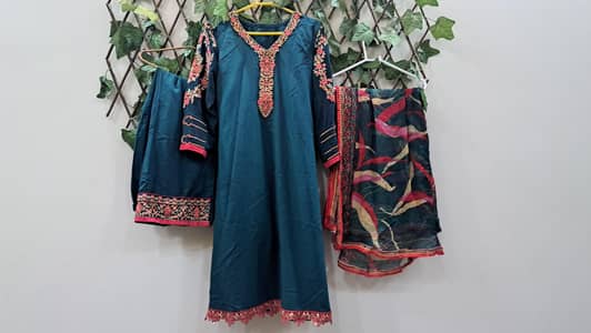 Beautiful green reshmi desi dress, beautiful work on sleeves