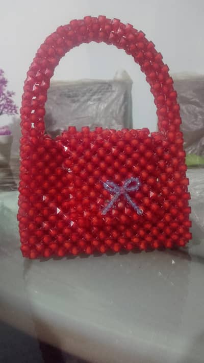 Ham mande red crystal bead's mini clutch bag party wear