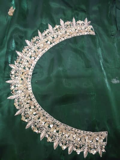 Handmade Embroidery Suit Green Resham Silk Patch Work Unstitched