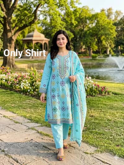 Sky Blue Embroidered Lawn Shirt – Elegant Summer Wear for Women