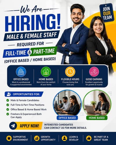 hiring staff male and female full part time  office
