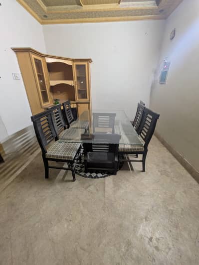 6 Seater Wooden Dining Table Set with Glass Top – Excellent Condition