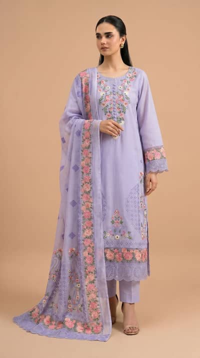 Lawn embroidered long length dresses