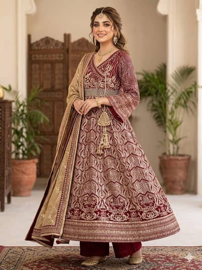 Brand New maroom heavy embroidered angrhaka  maxi froq _unworn