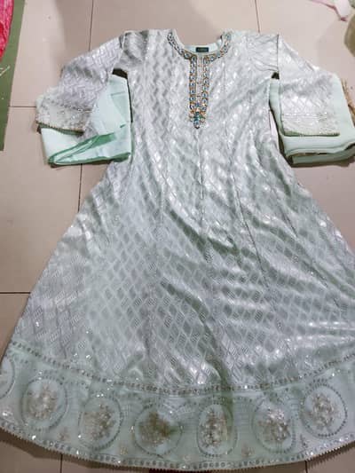 beautiful mint green  fancy froq with embroidered neck