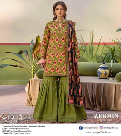 Orange breind 3pic lown suit zabardast artical new colouring best fab